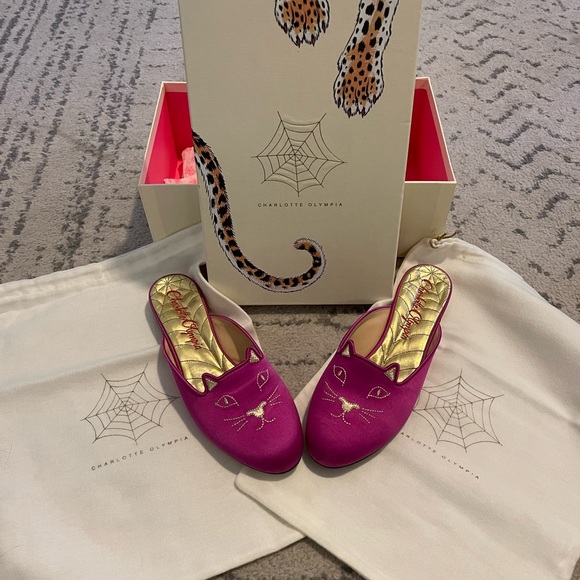Charlotte Olympia size 38 pink kitty flats - Picture 1 of 2